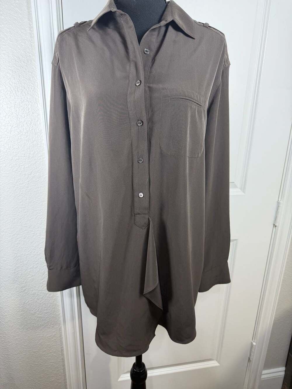 Vince Brown Epaulet Henly Tunic Blouse